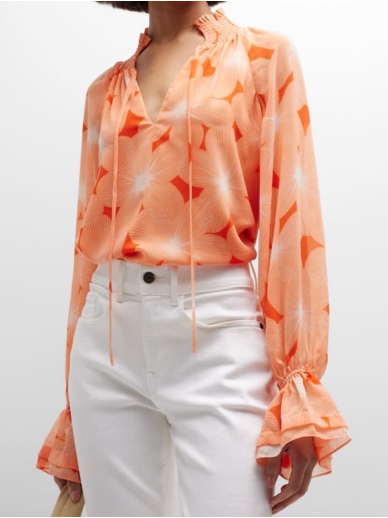 Ramy Brook Clarke Peaza Tie-Neck Long Sleeve Blouse Top Nwt $345